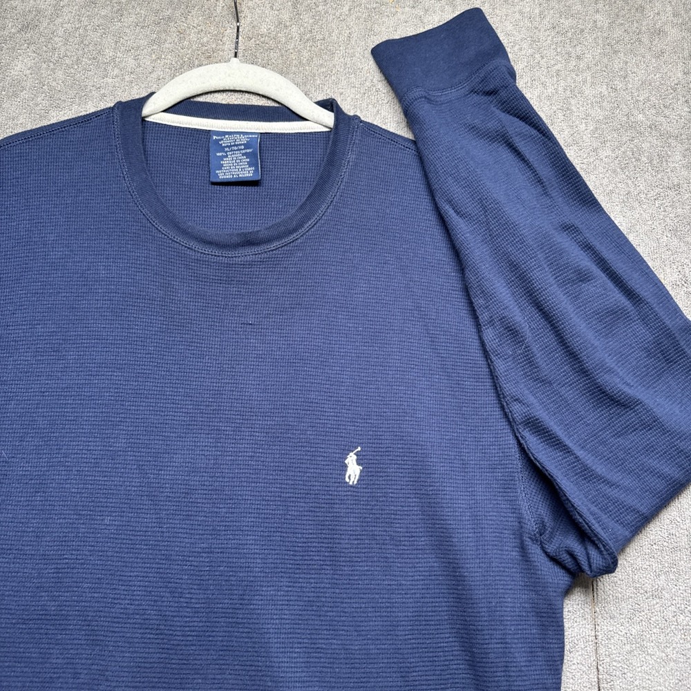 Polo Ralph Lauren Waffle Knit Long Sleeve Shirt Mens XL Navy Blue Layered Lounge